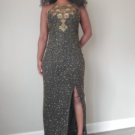 Black & Gold Silk Gown- 10